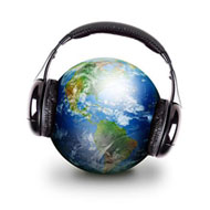 globe with headphones